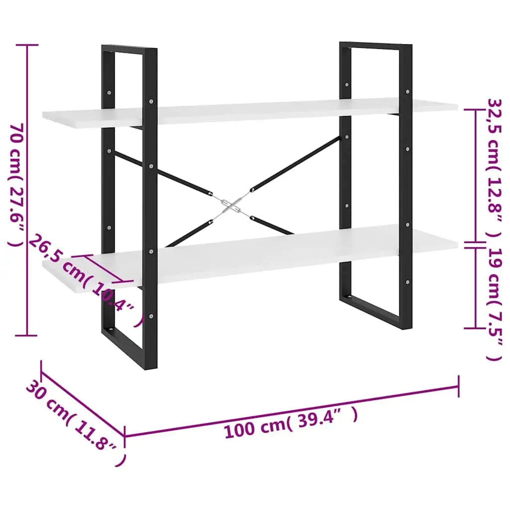 2-Tier Book Cabinet White Standing Shelves Storage Unit Home Decor 100x30x70cm