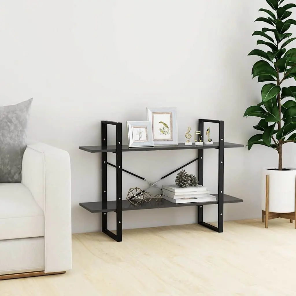 2-Tier Book Cabinet Grey Standing Shelf Storage Bookcase Organiser Display Unit