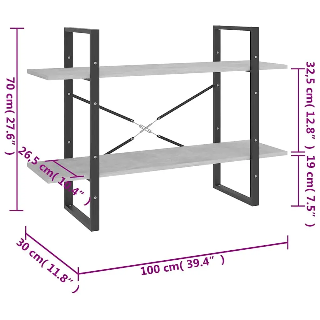Book Cabinet Storage Shelving Unit 2-Tier 100x30x70 cm Grey