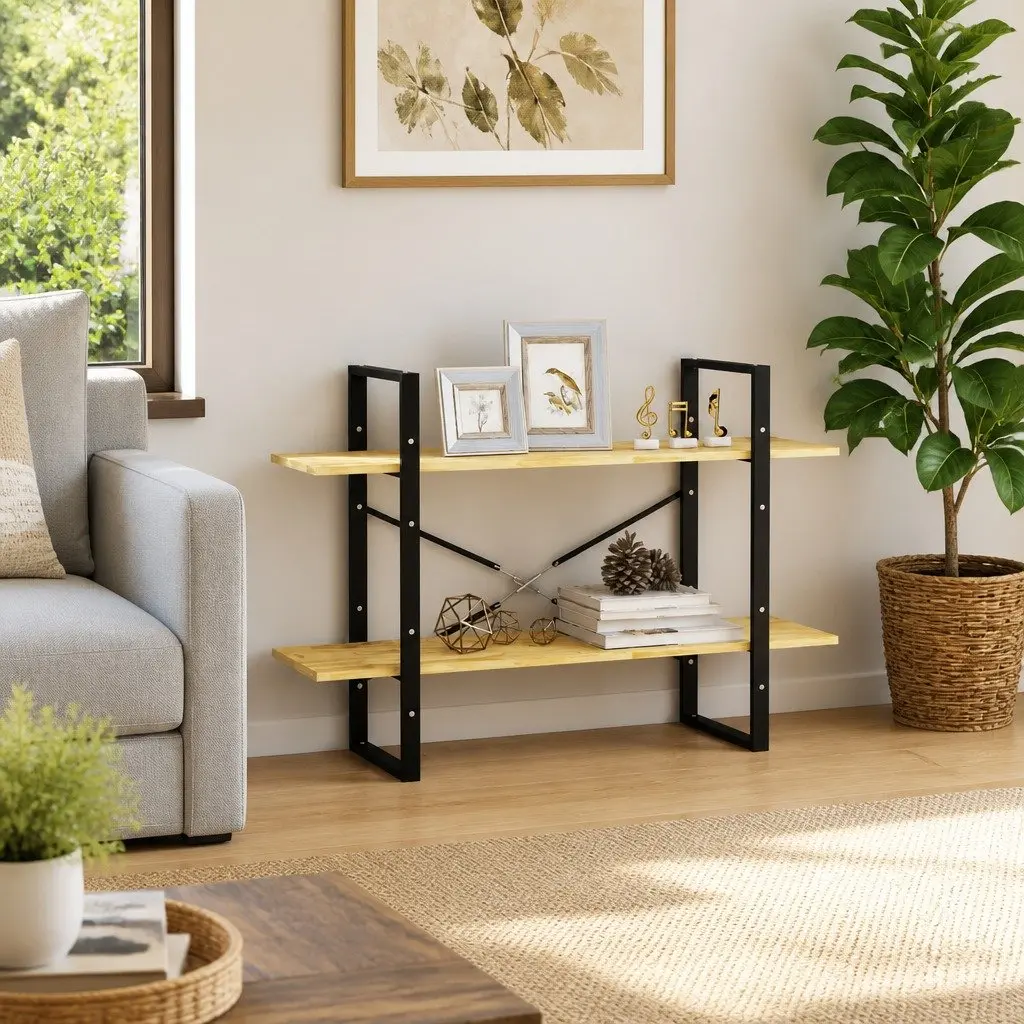 2-Tier Book Cabinet Organizer 100x30x70 cm Brown Pine Wood Standing Bookshelf