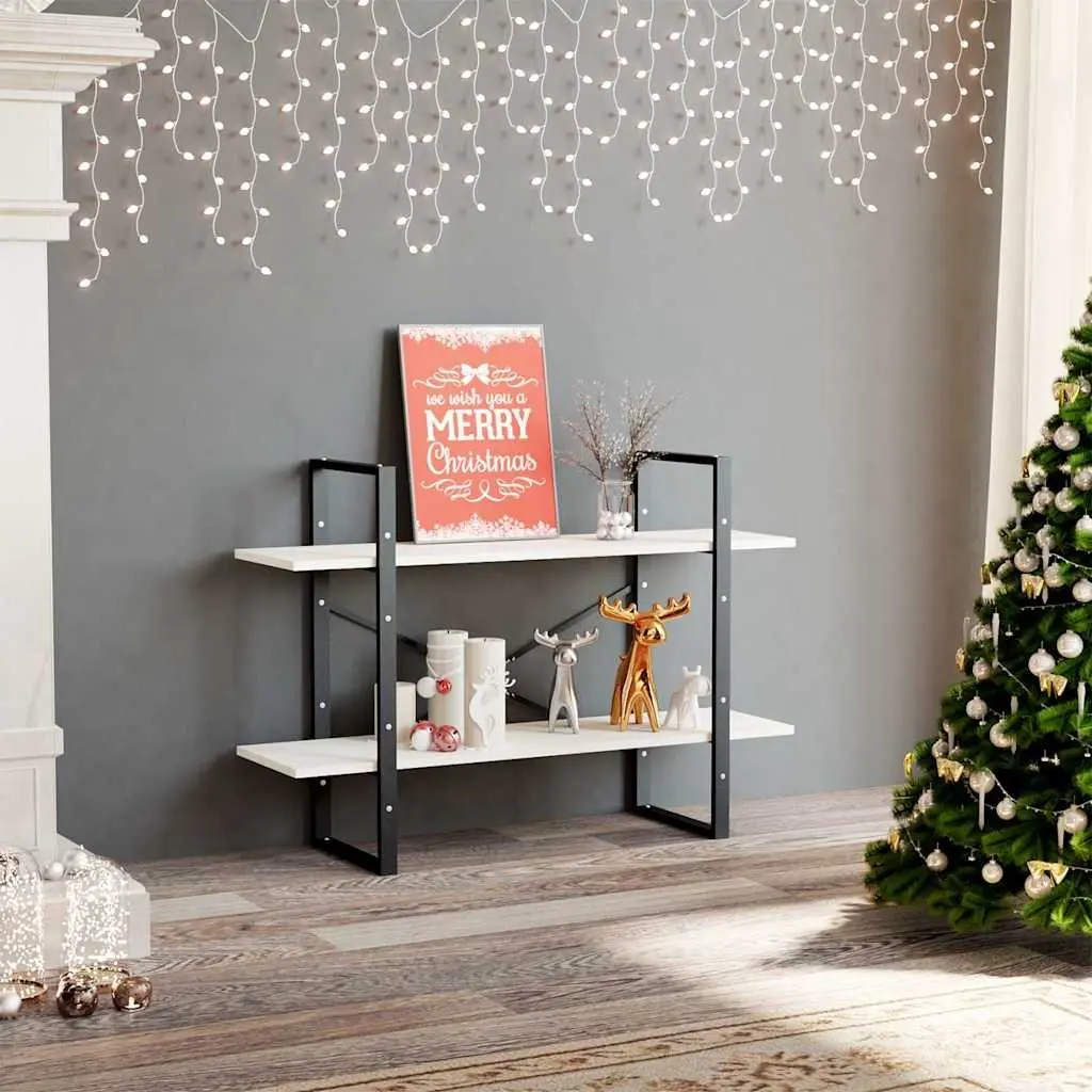 2-Tier Book Cabinet Storage Unit White Solid Pine Wood Bookshelf