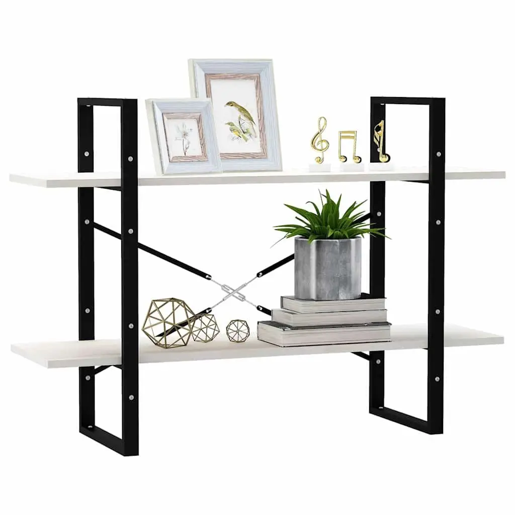 2-Tier Book Cabinet Storage Unit White Solid Pine Wood Bookshelf