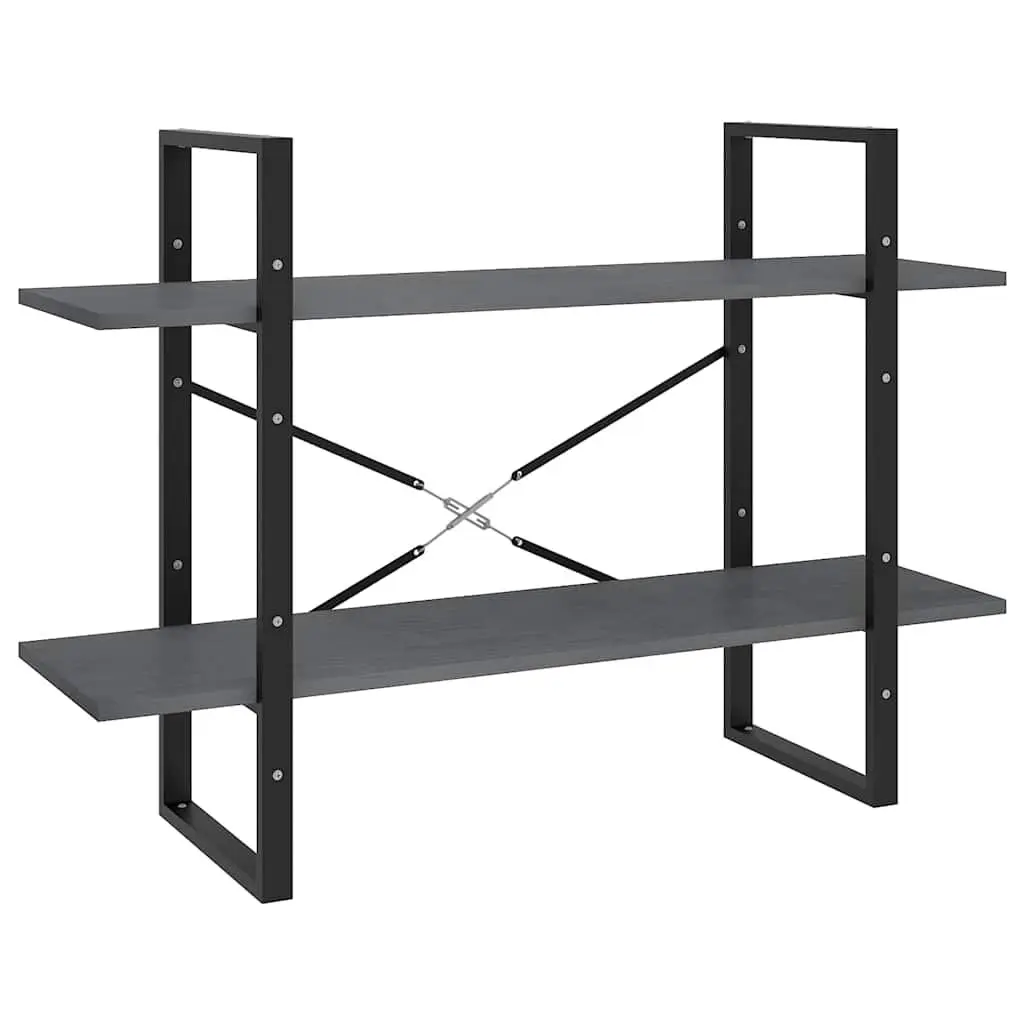 2-Tier Book Cabinet Grey Solid Pine Wood Bookshelf Storage Display Shelving Unit