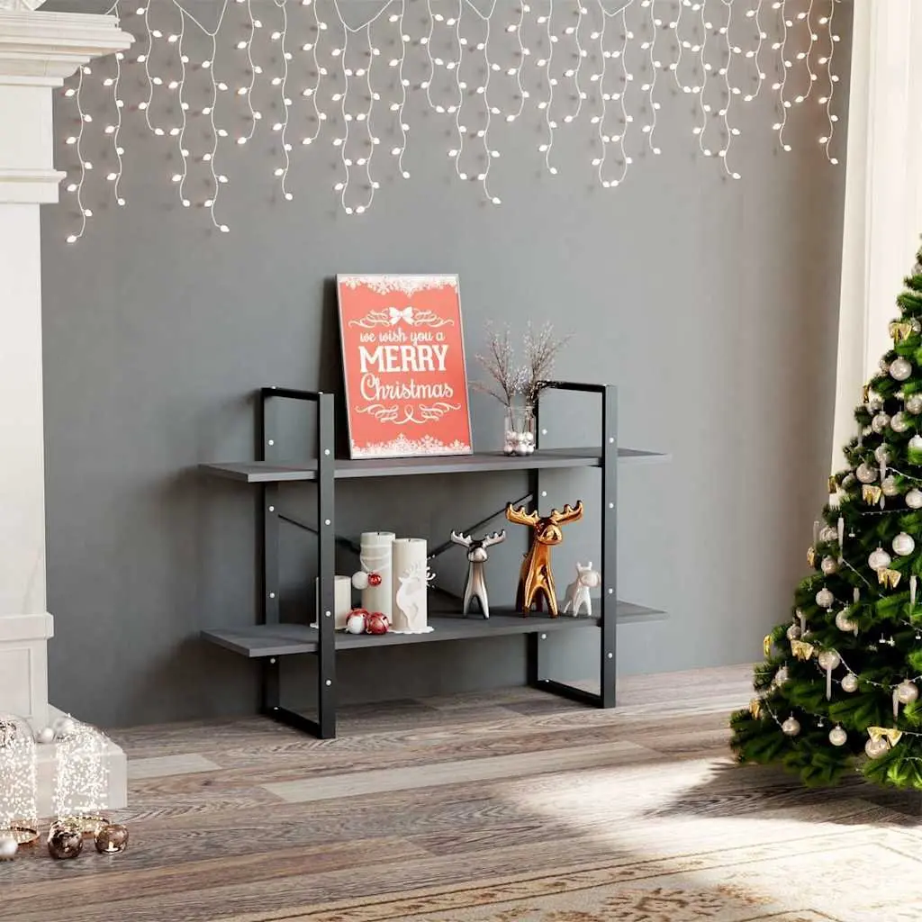 2-Tier Book Cabinet Grey Solid Pine Wood Bookshelf Storage Display Shelving Unit