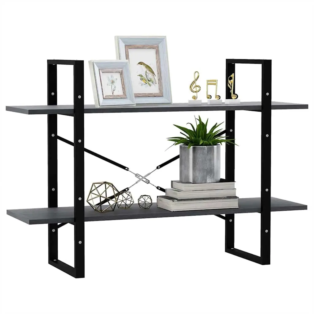 2-Tier Book Cabinet Grey Solid Pine Wood Bookshelf Storage Display Shelving Unit