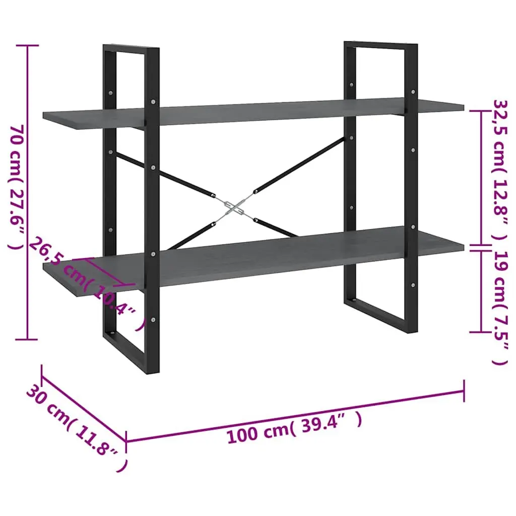 2-Tier Book Cabinet Grey Solid Pine Wood Bookshelf Storage Display Shelving Unit