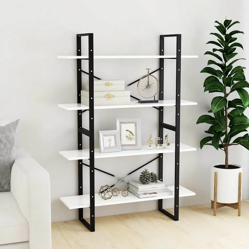 4-Tier Book Cabinet White Engineered Wood Bookshelf Storage Display Stand Shelf