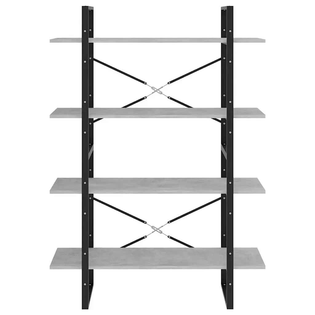 4-Tier Book Cabinet Grey Concrete Standing Shelf Engineered Wood Storage Display