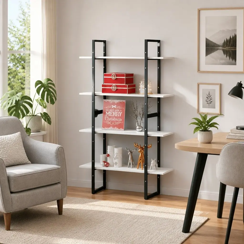 4-Tier Book Cabinet Storage Display Unit White Solid Pine Wood
