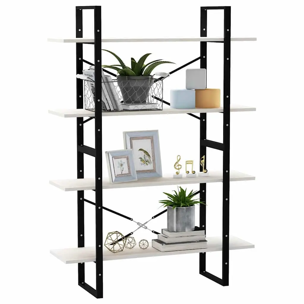 4-Tier Book Cabinet Storage Display Unit White Solid Pine Wood