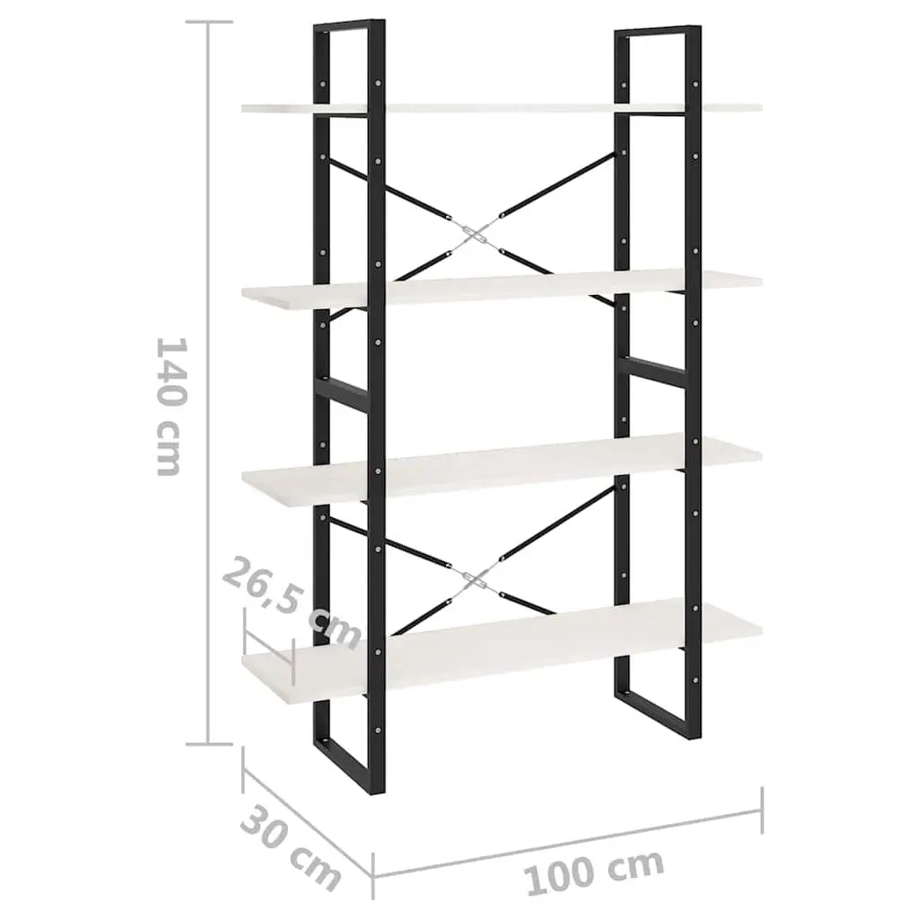 4-Tier Book Cabinet Storage Display Unit White Solid Pine Wood