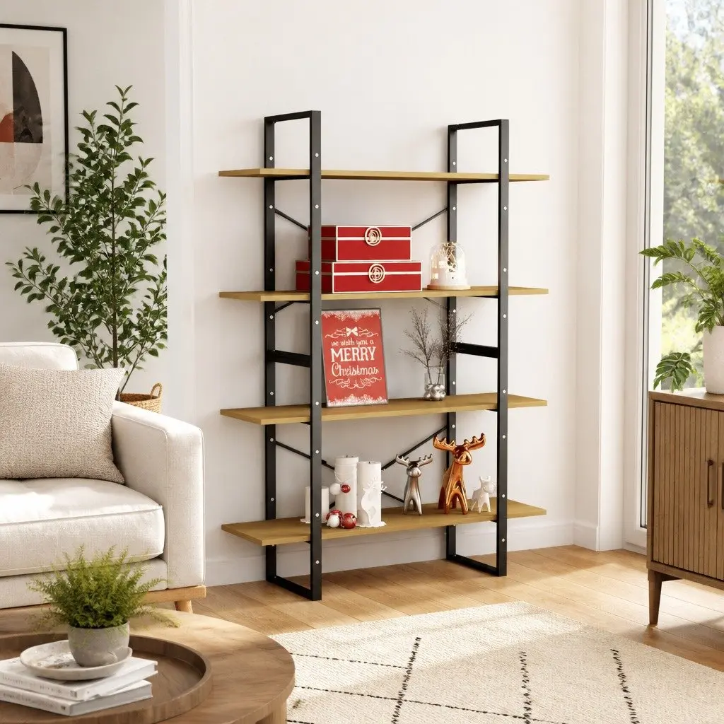 Solid Pine Bookshelf with 4 Shelves