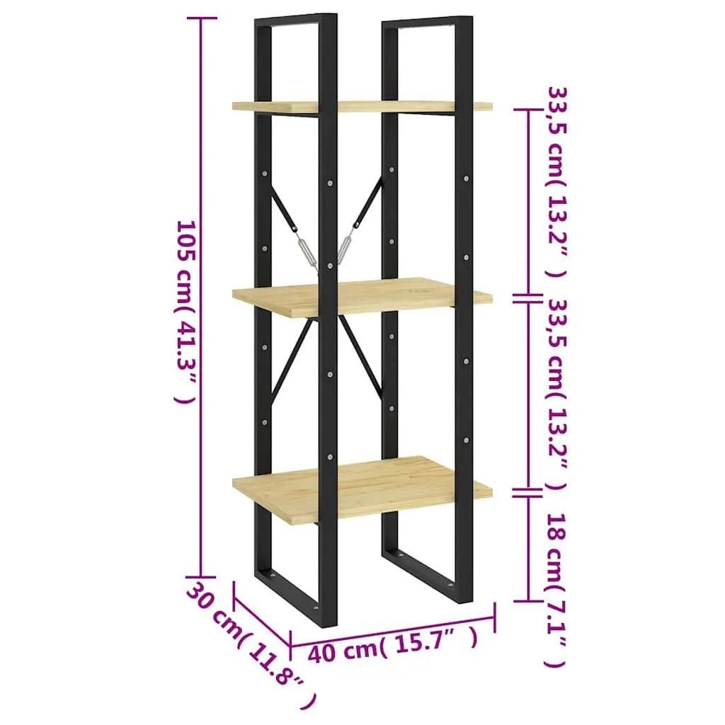 3-Tier Wooden Book Cabinet Storage Display 40W x 30D x 105H cm Brown