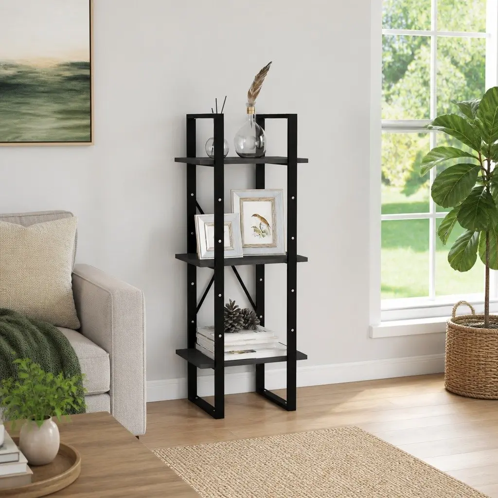 3-Tier Bookcase Wooden Shelving Unit Storage Display Grey 40x30x105 cm
