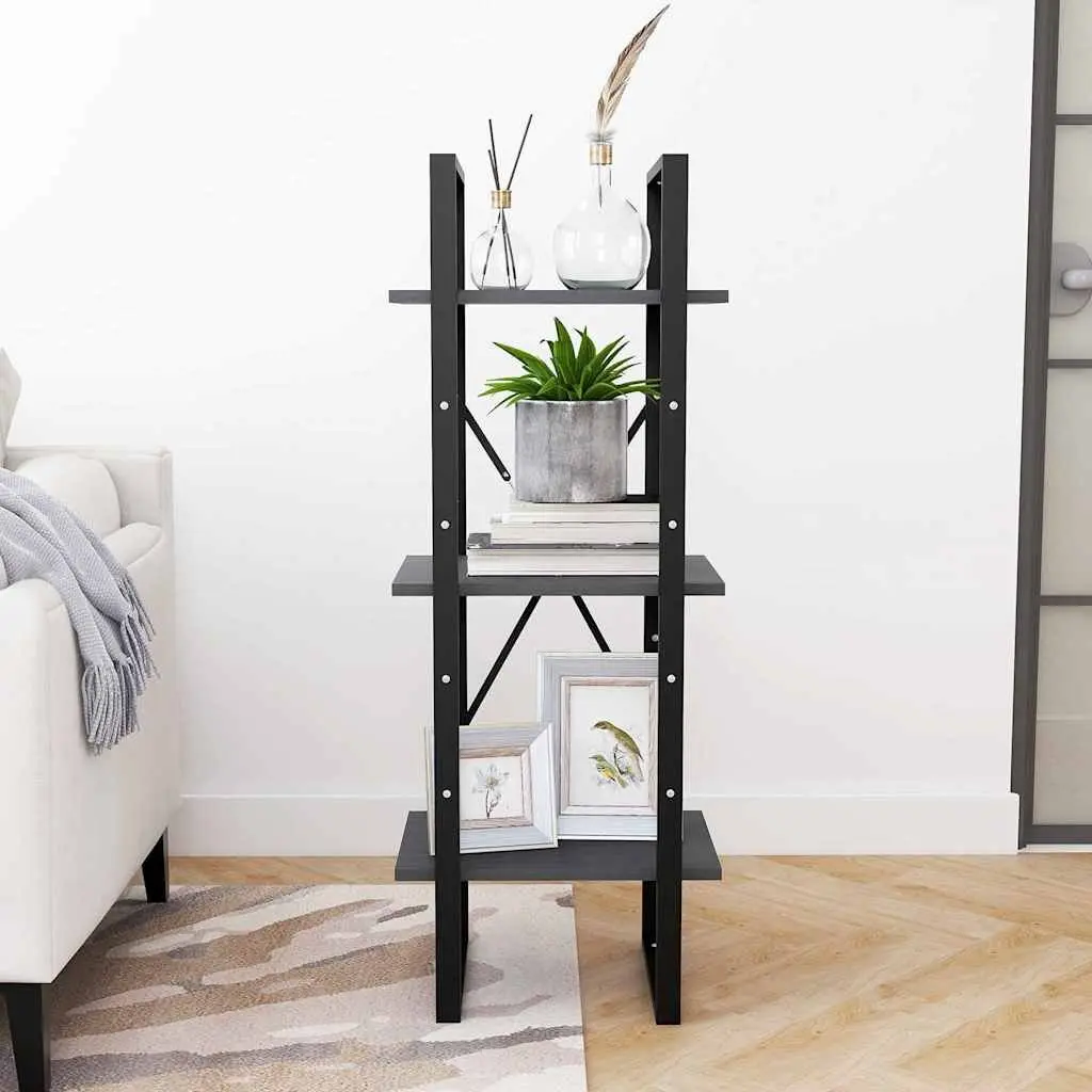 3-Tier Bookcase Wooden Shelving Unit Storage Display Grey 40x30x105 cm