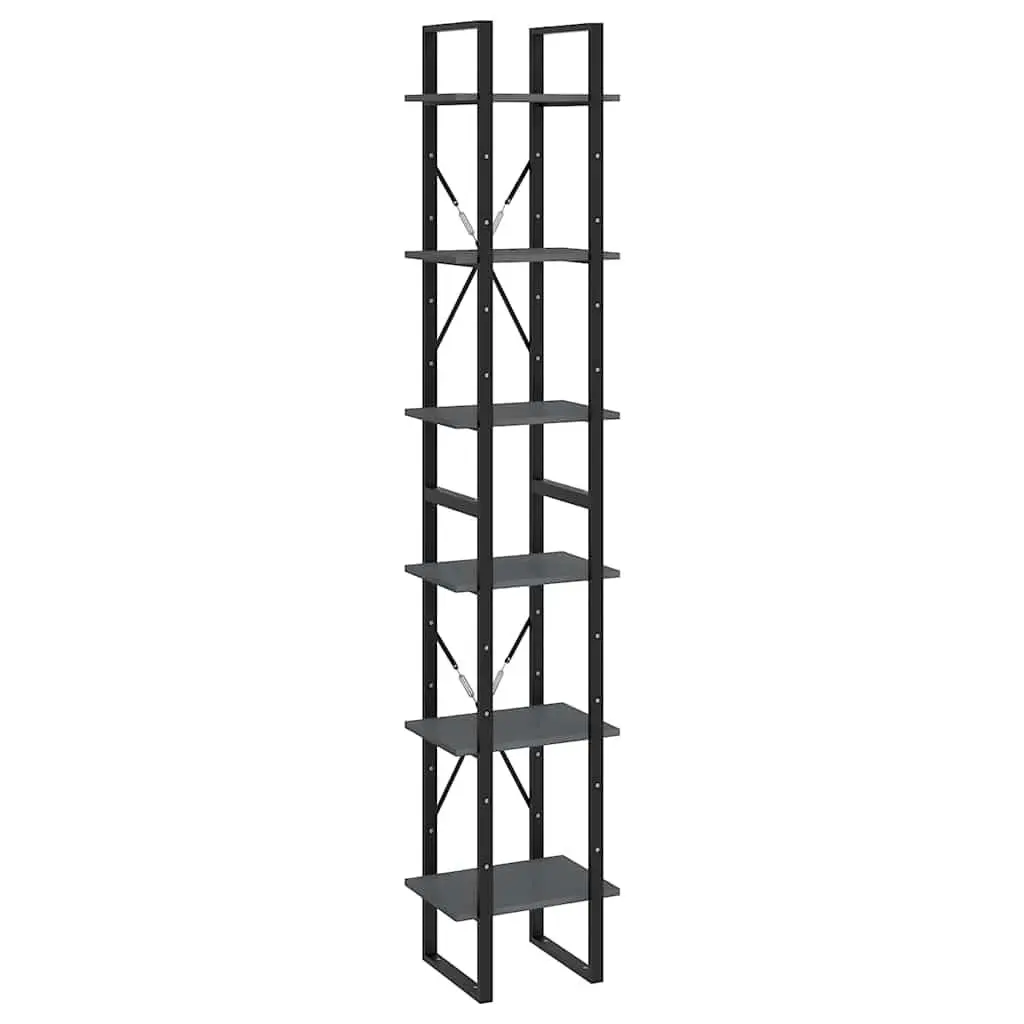 Grey Solid Pine Wood Storage Cabinet with 6 Shelves