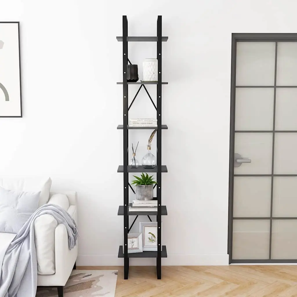 Grey Solid Pine Wood Storage Cabinet with 6 Shelves