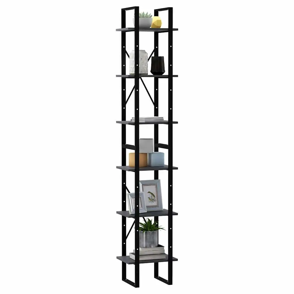 Grey Solid Pine Wood Storage Cabinet with 6 Shelves
