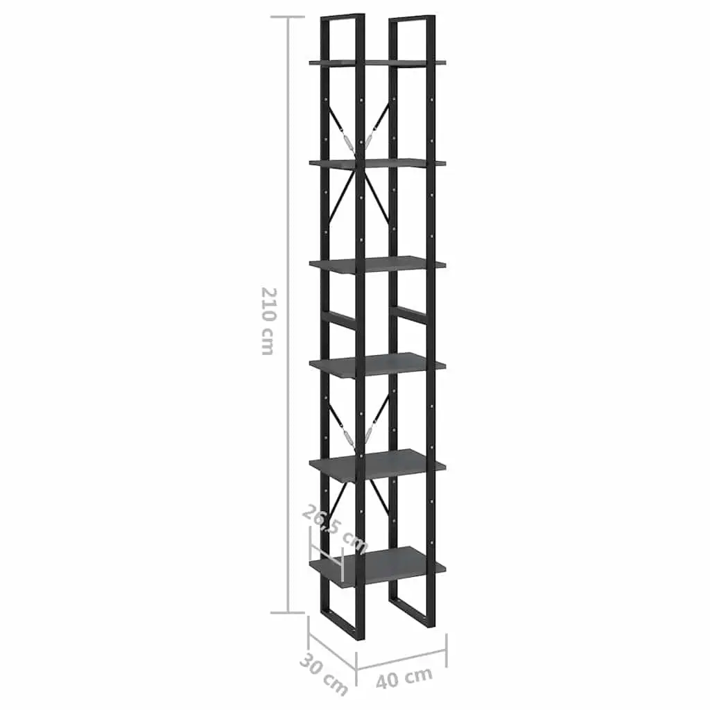 Grey Solid Pine Wood Storage Cabinet with 6 Shelves
