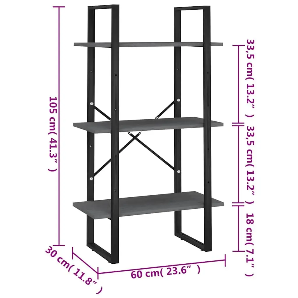 Storage Shelf Grey 60x30x105 cm Solid Pine Wood Bookcase Display Rack