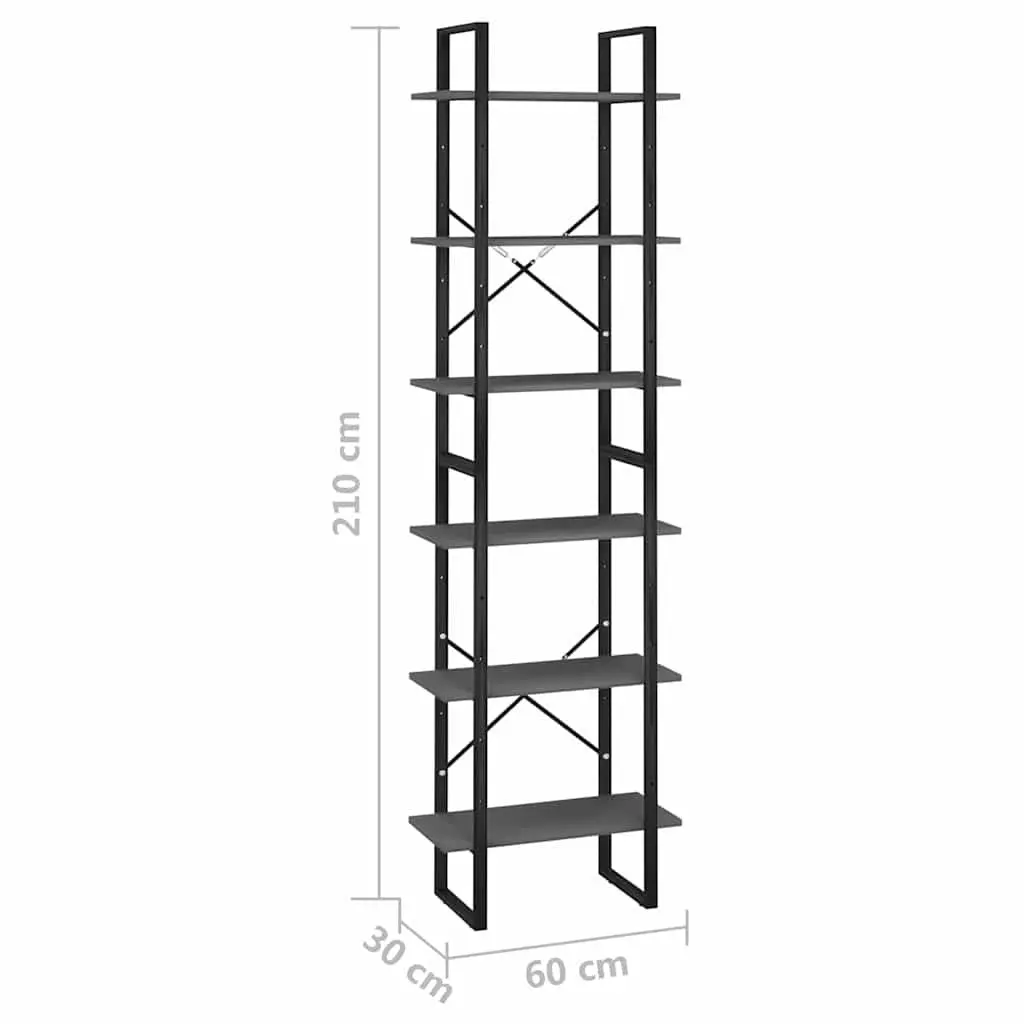 Storage Shelf Bookcase Unit Grey 60 x 30 x 210 cm for Home Kitchen Living Room