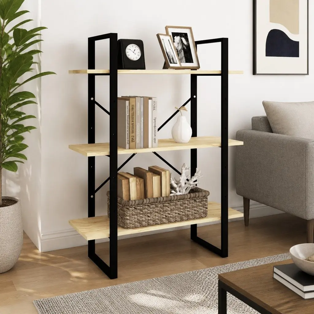 3-Tier Book Cabinet Solid Pine Wood Storage Display Bookshelf 80W x 30D x 105H cm Brown