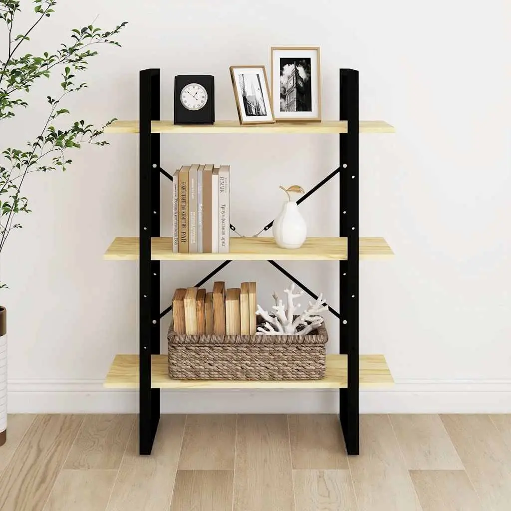 3-Tier Book Cabinet Solid Pine Wood Storage Display Bookshelf 80W x 30D x 105H cm Brown