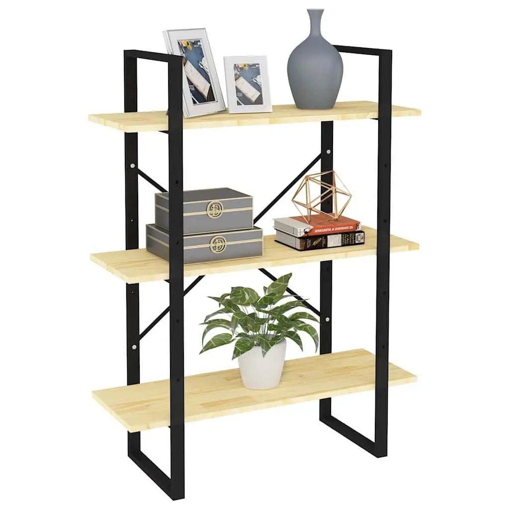 3-Tier Book Cabinet Solid Pine Wood Storage Display Bookshelf 80W x 30D x 105H cm Brown