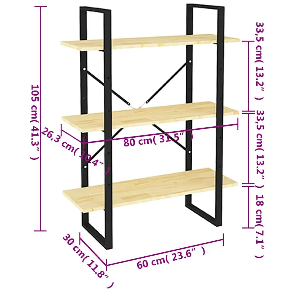 3-Tier Book Cabinet Solid Pine Wood Storage Display Bookshelf 80W x 30D x 105H cm Brown