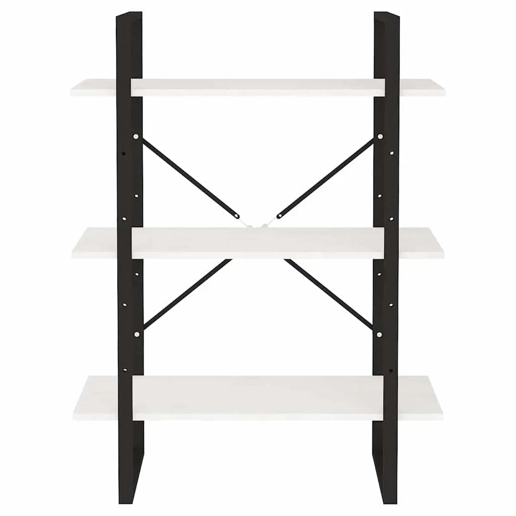 3-Tier Book Cabinet Storage Display White Solid Pine Wood Shelving Unit