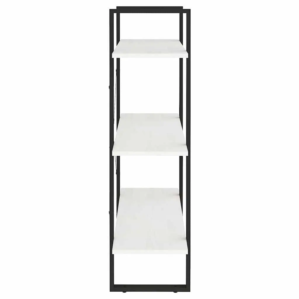 3-Tier Book Cabinet Storage Display White Solid Pine Wood Shelving Unit