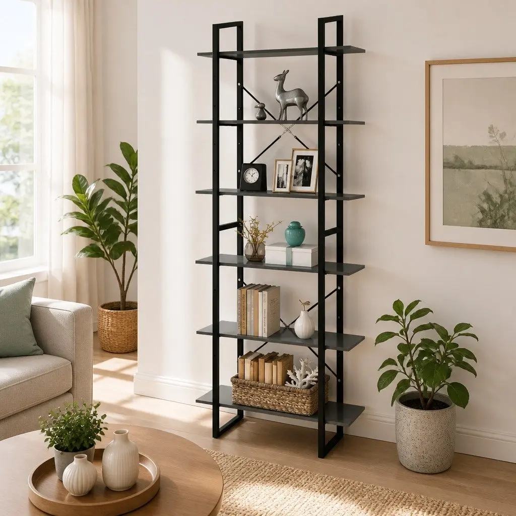 High Cabinet Storage 80x30x210cm Grey Engineered Wood Bookcase Shelving