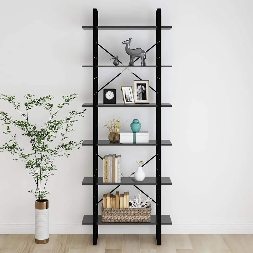 High Cabinet Storage 80x30x210cm Grey Engineered Wood Bookcase Shelving