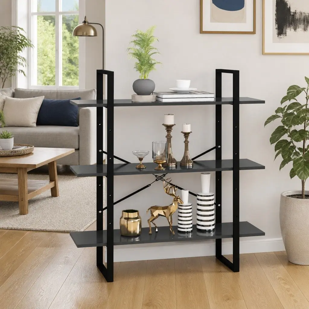 Grey Book Cabinet with 3 Shelves