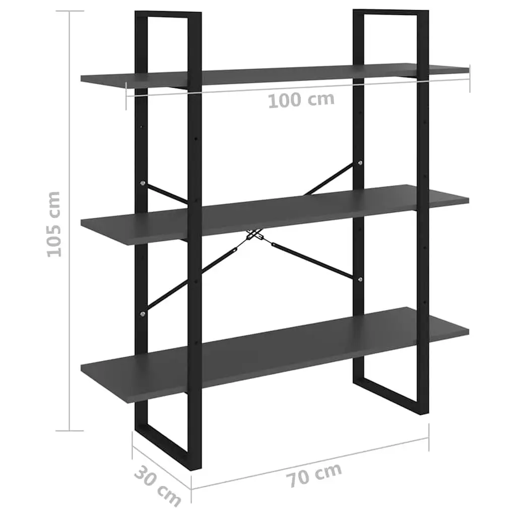 Grey Book Cabinet with 3 Shelves