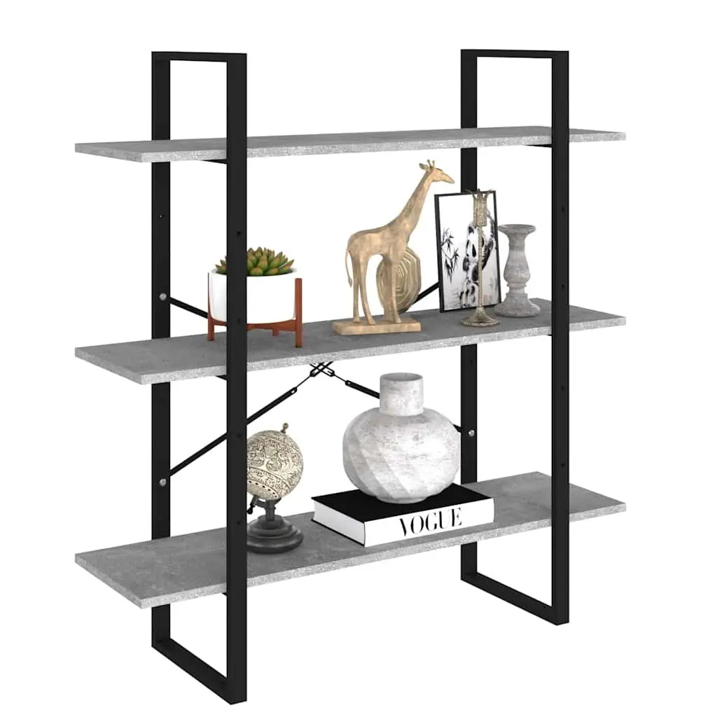 Book Cabinet Storage Shelving Unit Grey Engineered Wood Modern Industrial Design