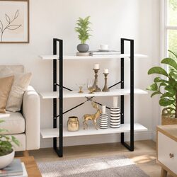 3-Tier Book Cabinet White Solid Pine Wood Shelving Unit Storage Bookcase Display