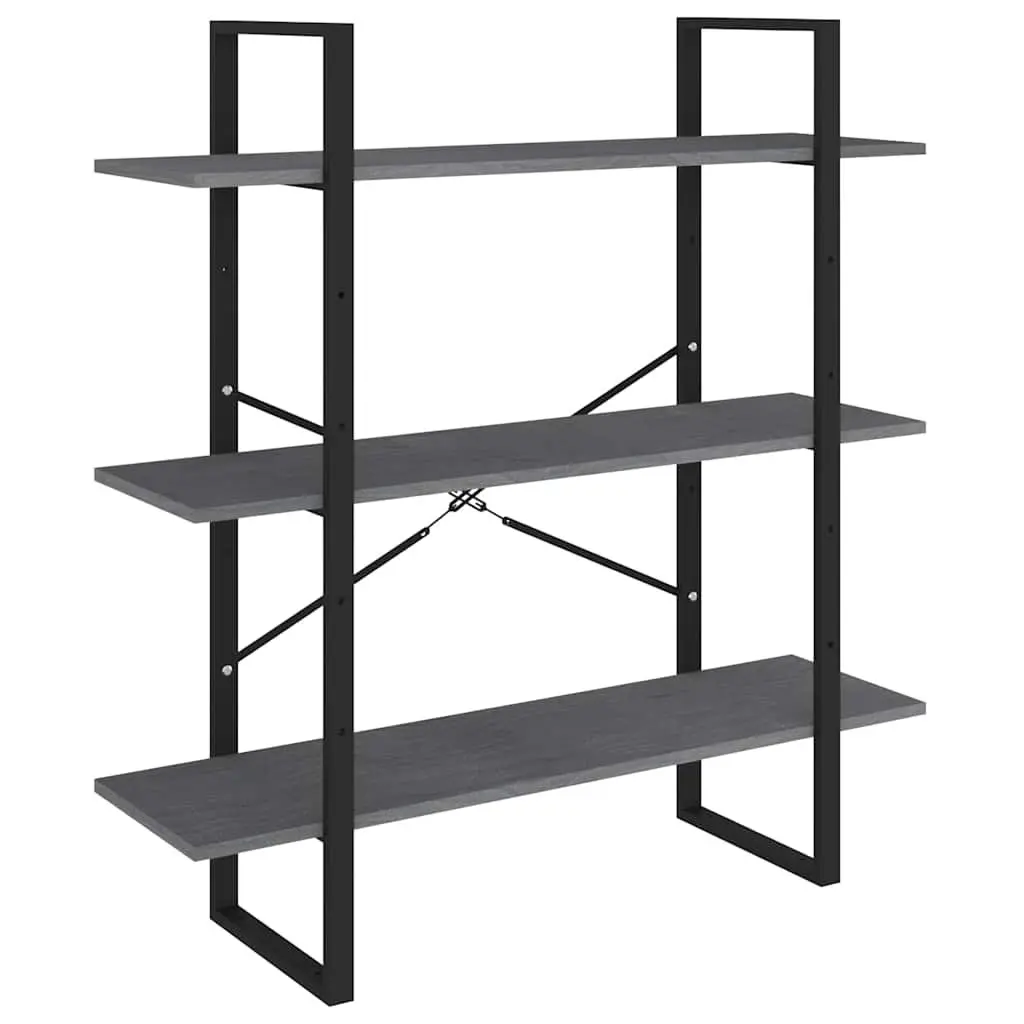 3-Tier Book Cabinet Grey Solid Pine Wood Shelving Unit Storage Display Stand