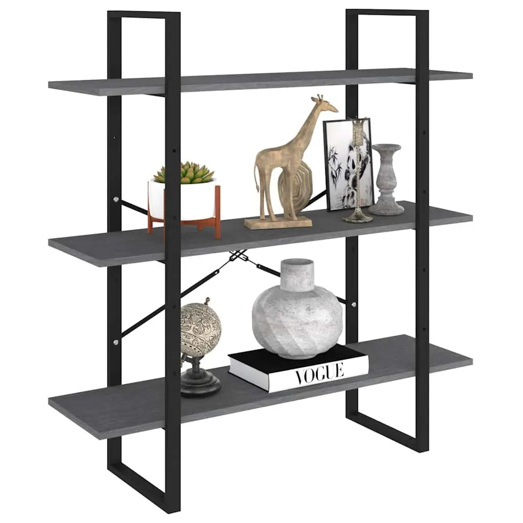 3-Tier Book Cabinet Grey Solid Pine Wood Shelving Unit Storage Display Stand