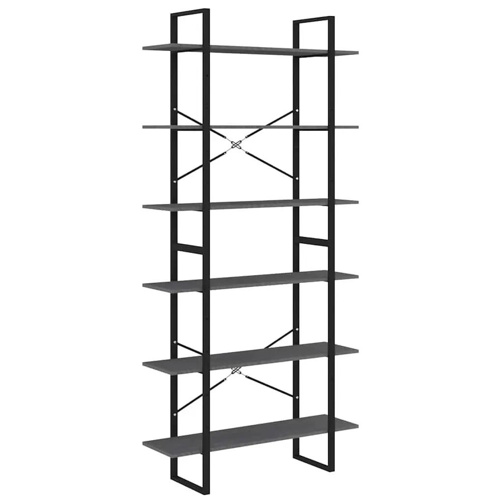 High Storage Cabinet Grey Solid Pine Wood Bookcase Display Shelving Unit