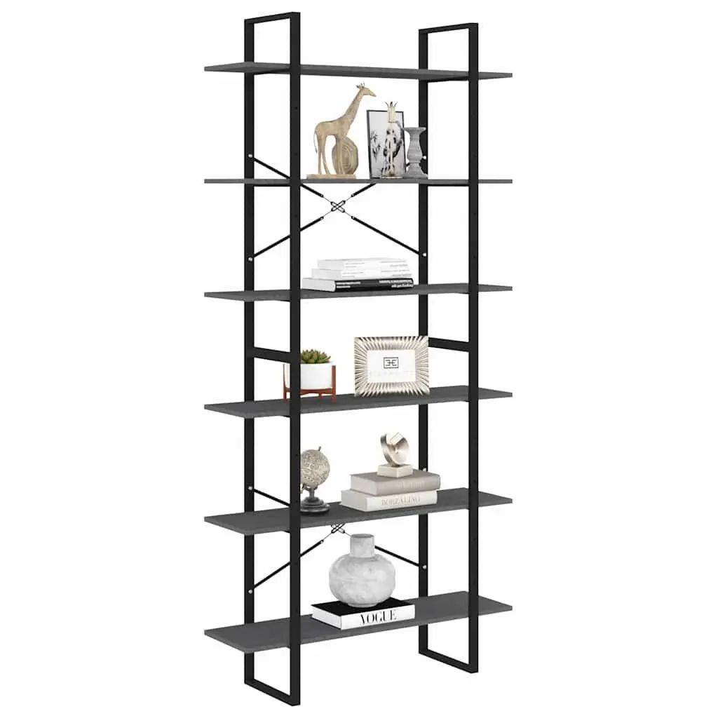 High Storage Cabinet Grey Solid Pine Wood Bookcase Display Shelving Unit