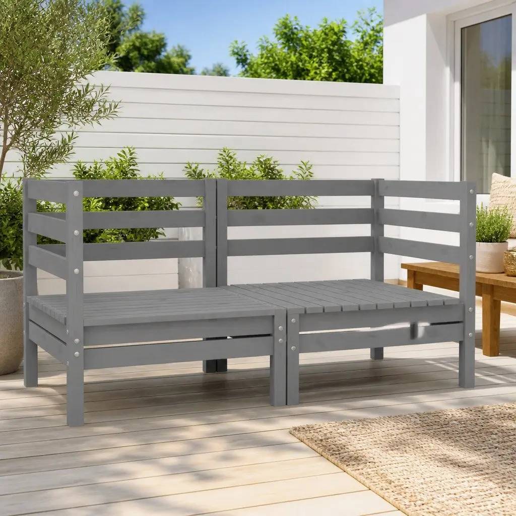 Outdoor Corner Sofa Set of 2 Grey Pinewood
