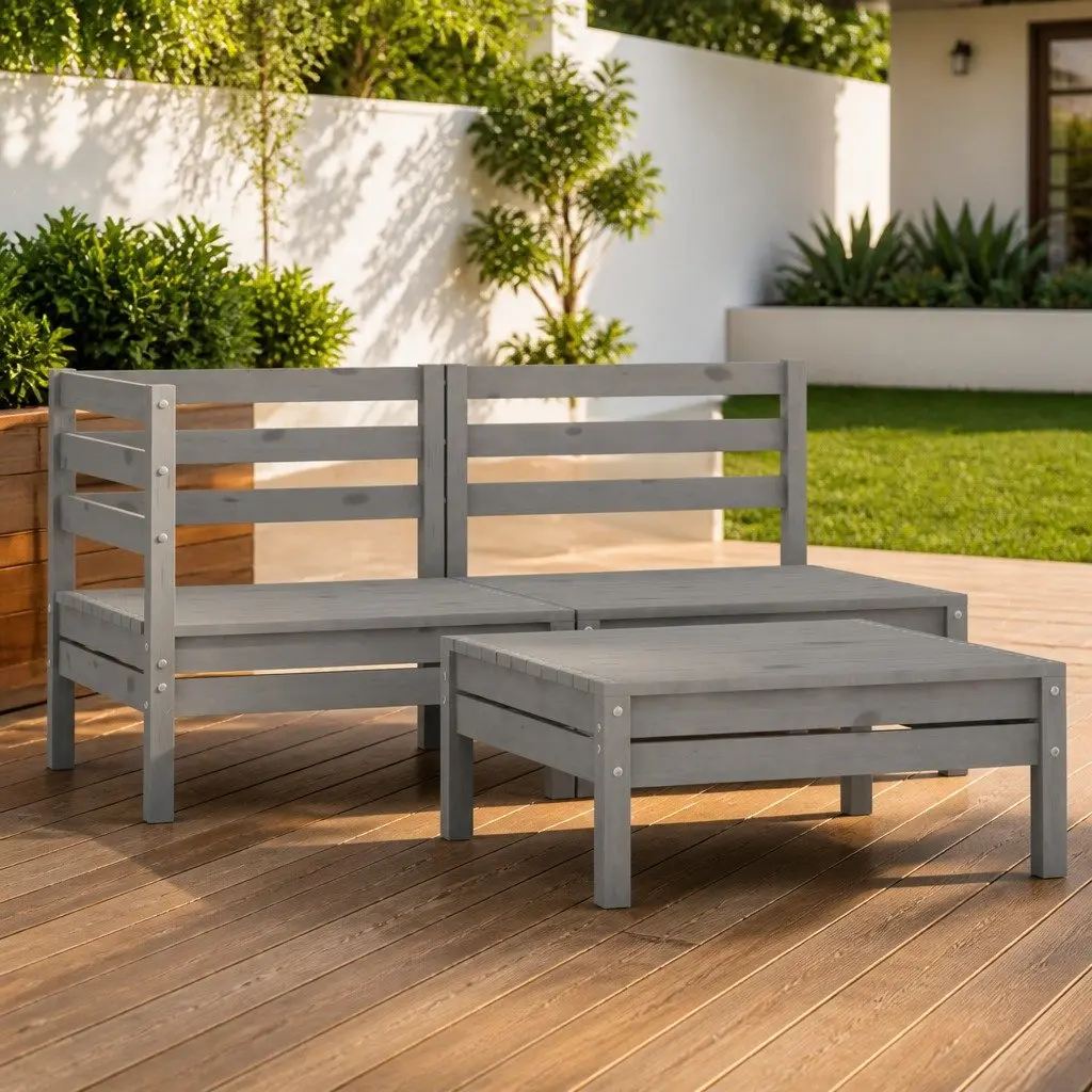 3 Piece Garden Lounge Set Outdoor Patio Furniture Grey