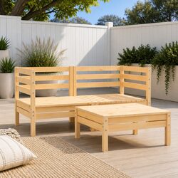 Warm and Practical 3 Piece Wooden Garden Lounge Set