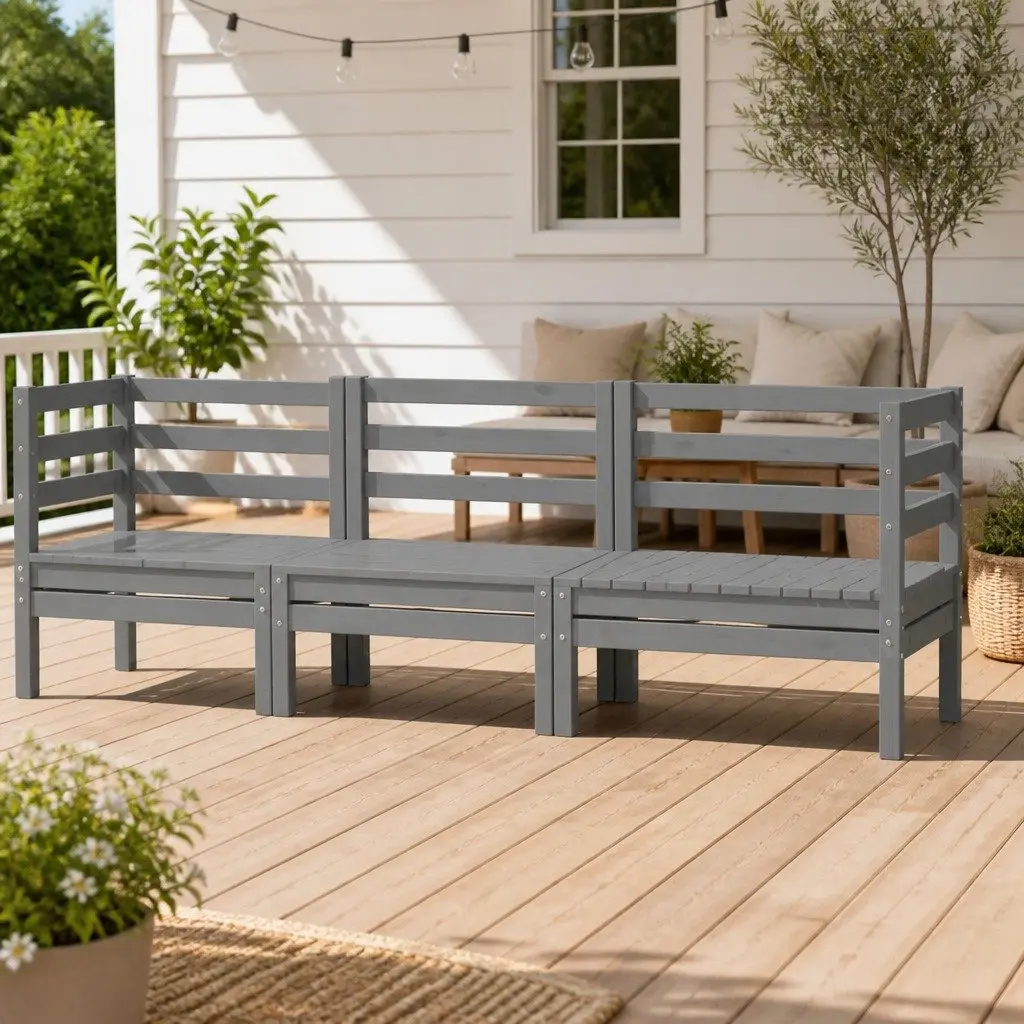 3 Piece Garden Lounge Set Outdoor Furniture Solid Pinewood Grey