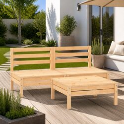 Durable 3 Piece Pinewood Garden Lounge Set