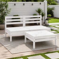 3 Piece Garden Lounge Set Solid Pinewood White Patio Furniture Outdoor Sofa