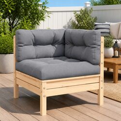 Garden Corner Sofa with Grey Cushions Solid Pinewood Outdoor Sectional Patio