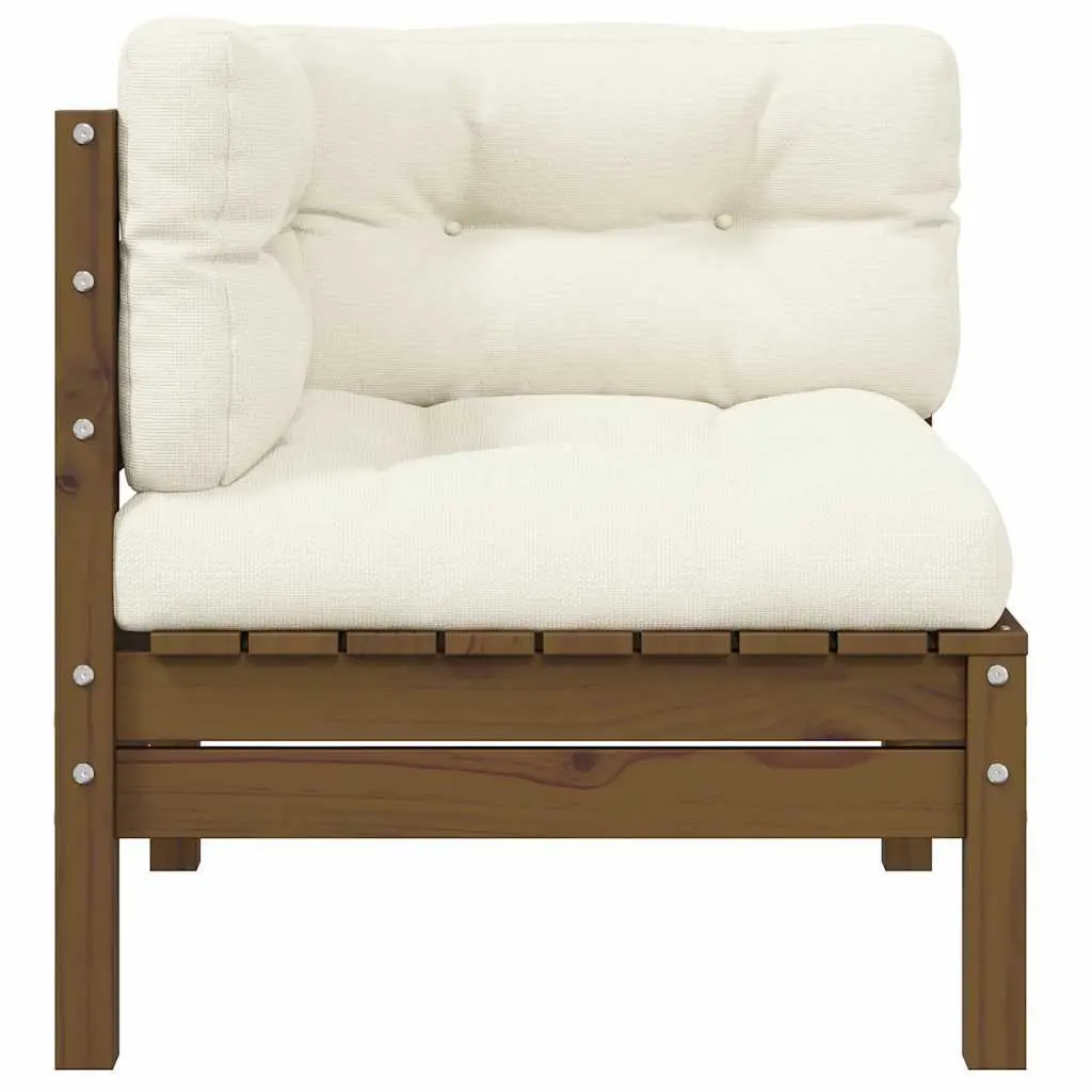 Garden Corner Sofa with Cushions Brown Solid Pinewood Modular Outdoor Sectional