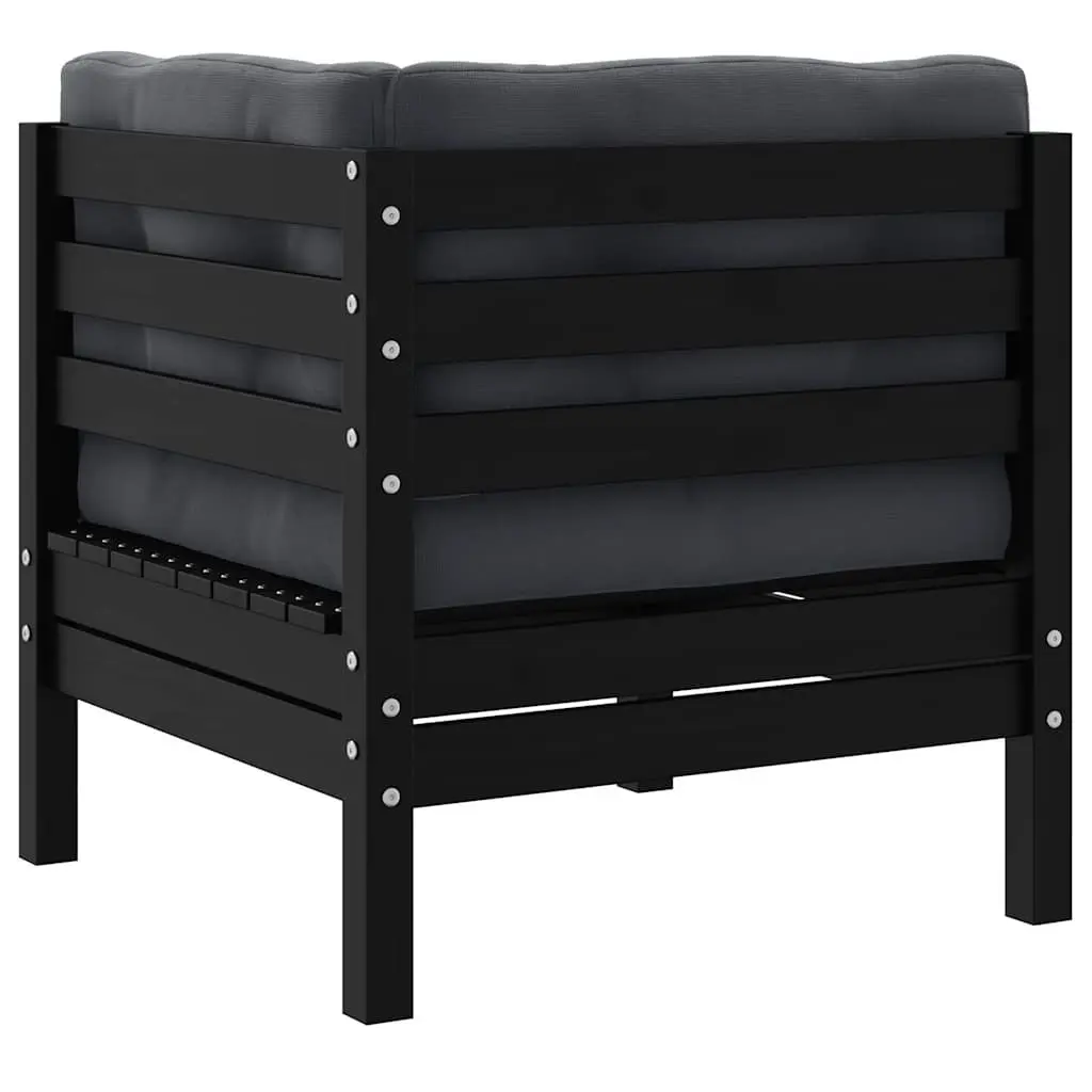 Garden Corner Sofa Modular Outdoor Sectional with Cushions Black Solid Pinewood